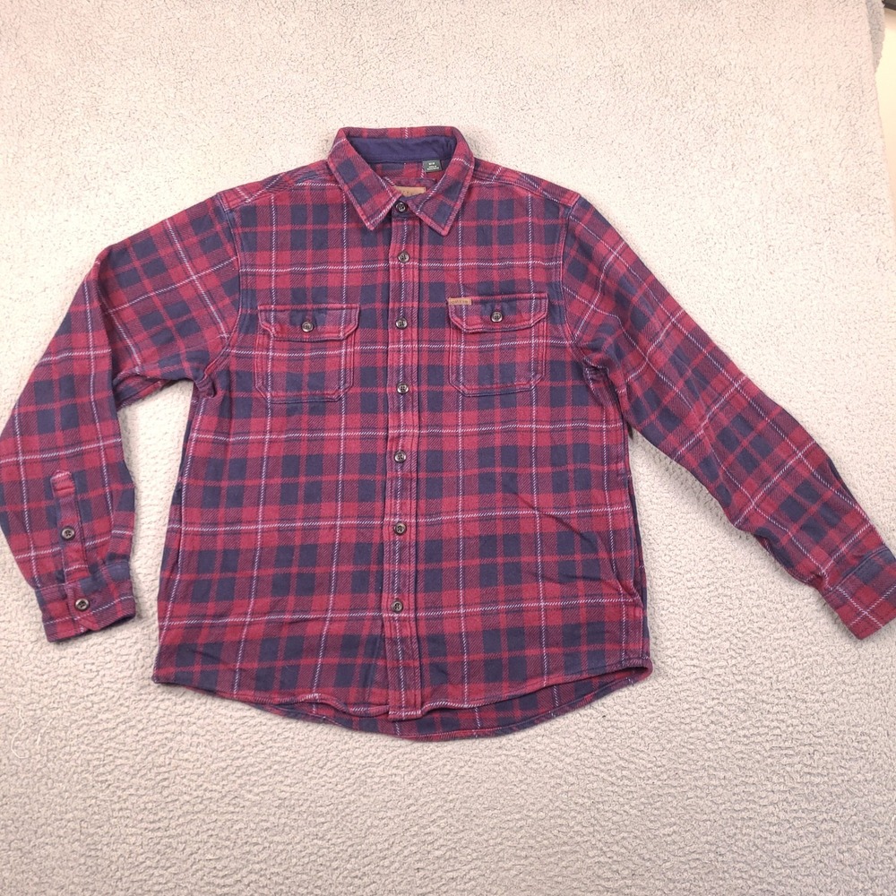 Orvis Flannel Shirt Shacket Mens Medium Red Blue Plaid Heavy Button Up Outdoor